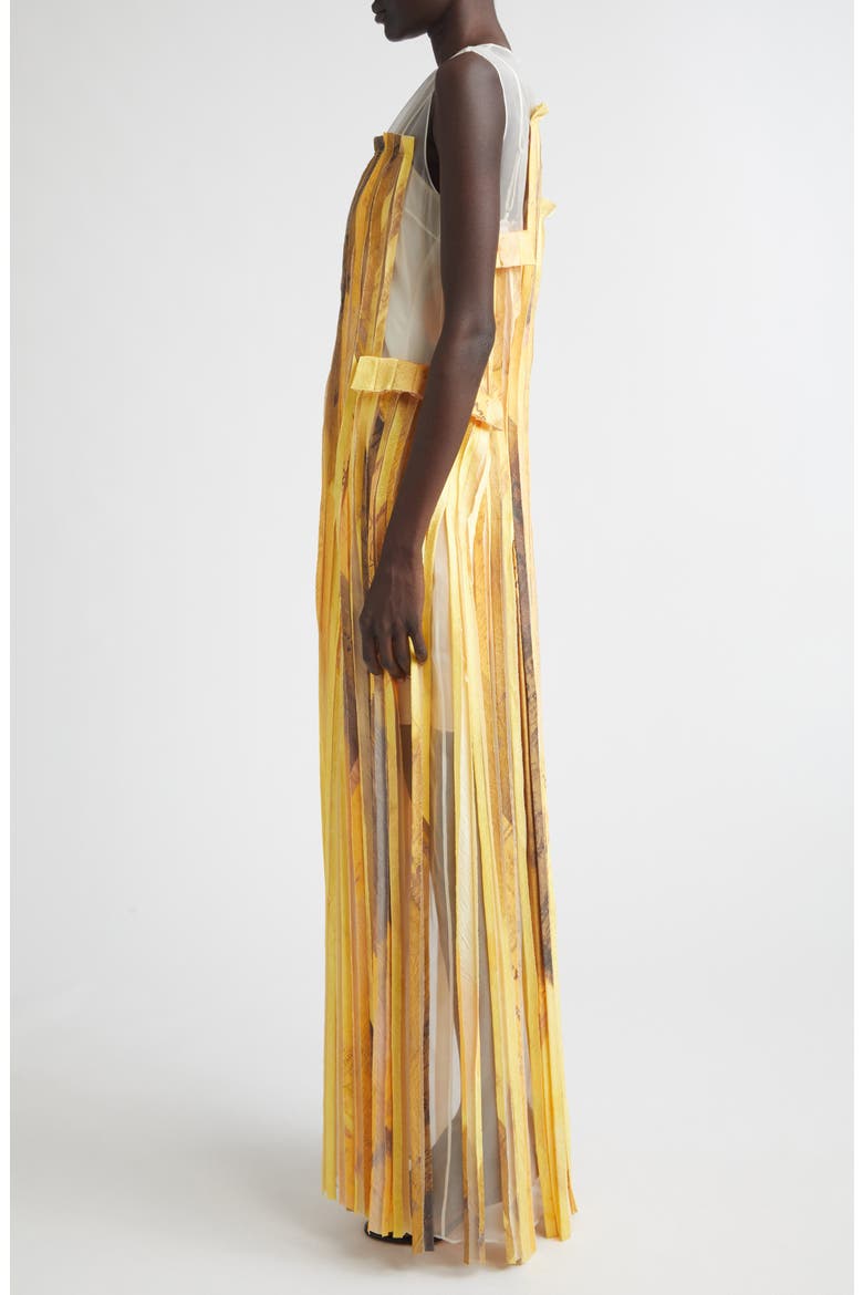 Sleeveless Silk Stripe Gown with Sulphur Bank Artwork by Robert Rauschenberg, Alternate, color, YELLOW MULTI