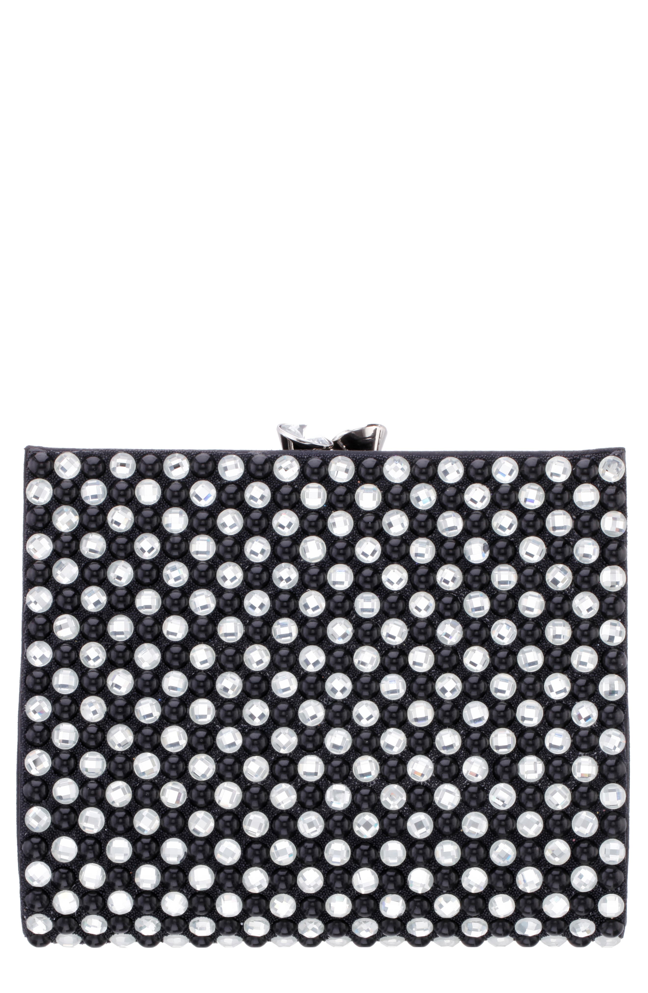 Nina Crystal Frame Clutch, Main, color, 