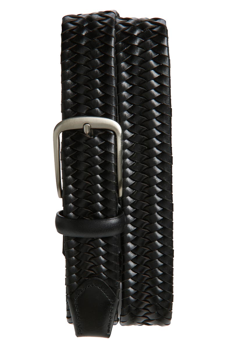 Nordstrom Thomas Braided Leather Stretch Belt, Main, color, Black