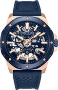 Kenneth Cole New York The Hollis Skeleton Automatic Silicone & Nylon Strap, 45mm