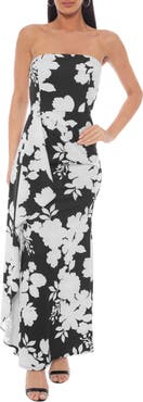 Oleg Cassini Printed Strapless Crepe Gown