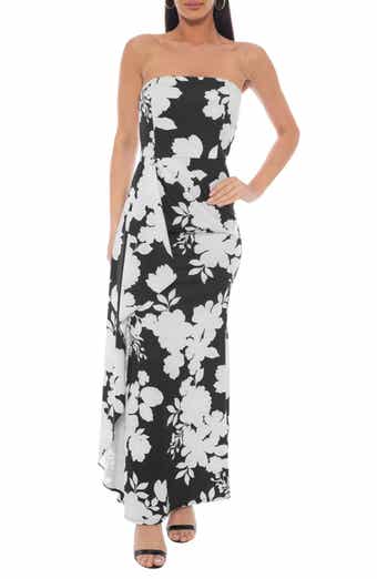 Oleg Cassini Printed Strapless Crepe Gown