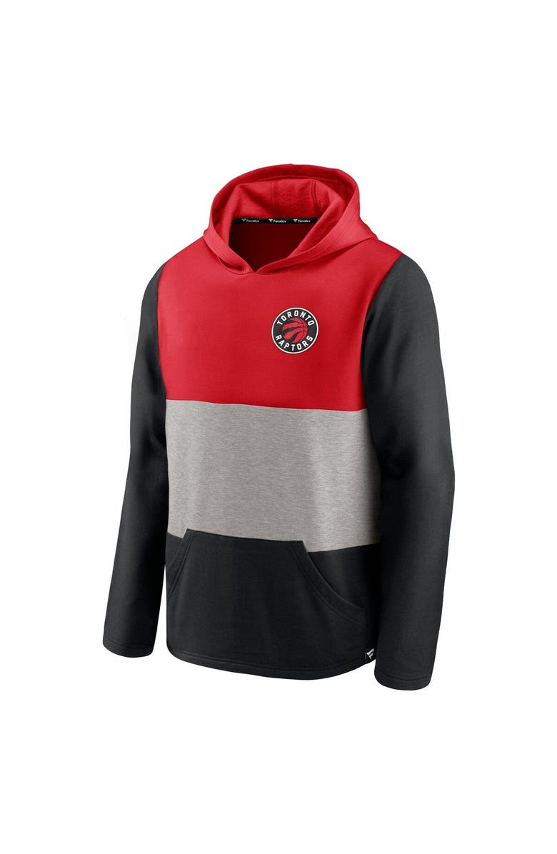 FANATICS Men's Fanatics Branded Red/Black Toronto Raptors Linear Logo Comfy Colorblock Tri-Blend Pullover Hoodie, Alternate, color,