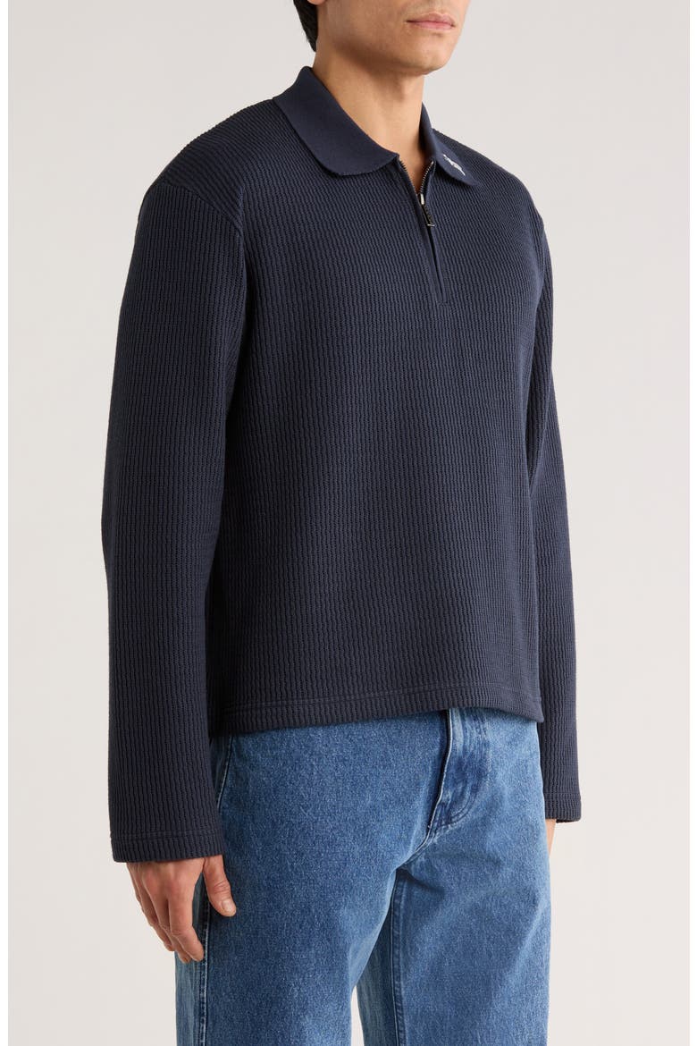 Wavy Knit Long Sleeve Zip Polo, Alternate, color, NAVY
