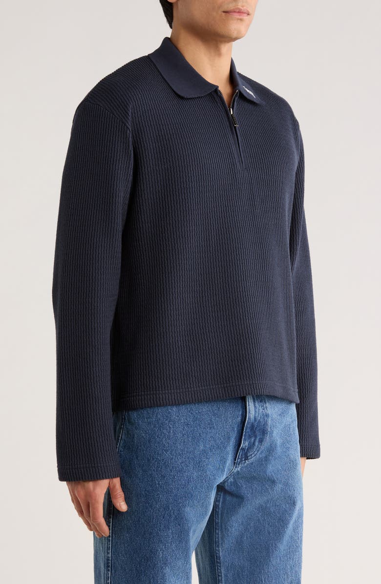 HONOR THE GIFT Wavy Knit Long Sleeve Zip Polo, Alternate, color, Navy
