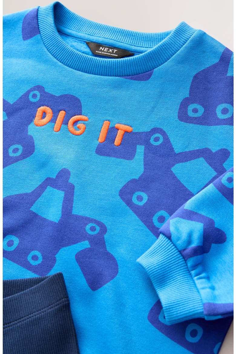 Kids' Digger Print Sweatshirt & Rib Leggings Set, Alternate, color, BLUE MULTI