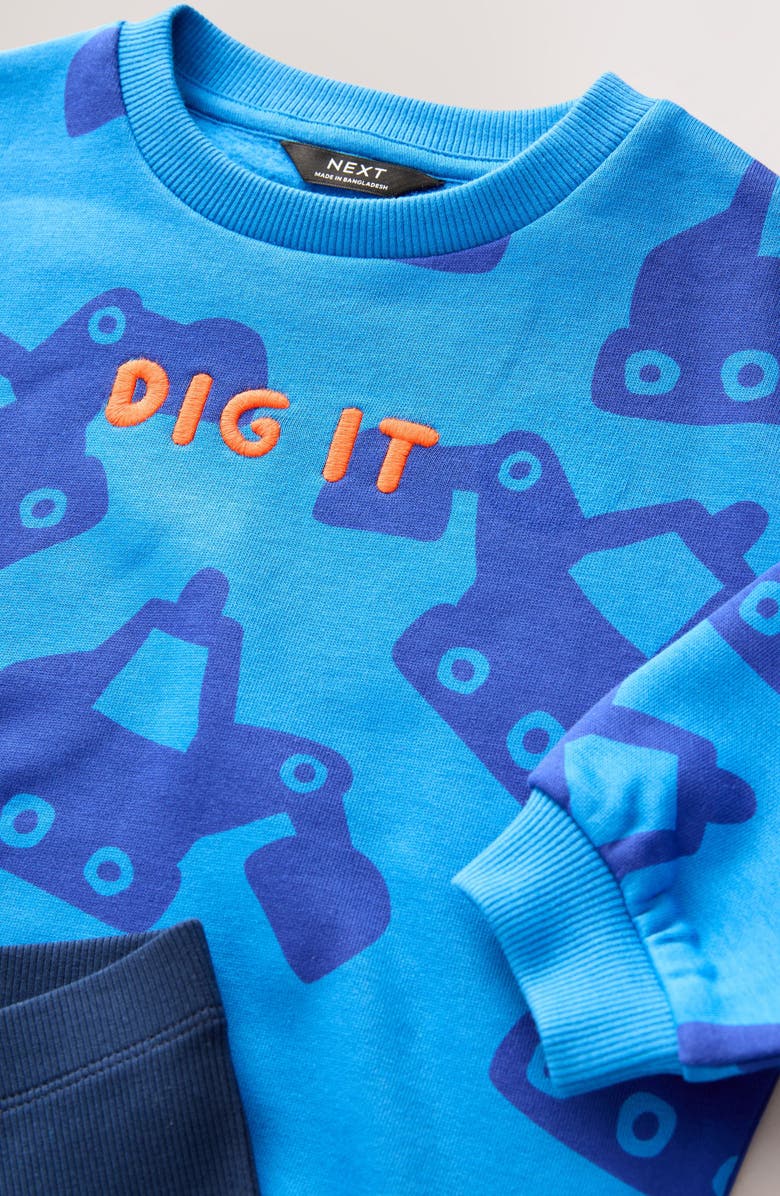 NEXT Kids' Digger Print Sweatshirt & Rib Leggings Set, Alternate, color, Blue Multi