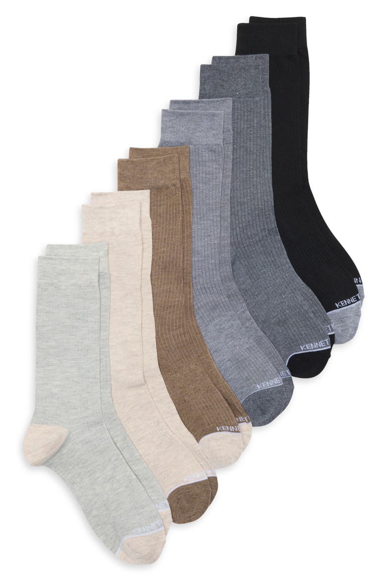 6-Pack Mock Rib Crew Socks, Main, color, PEYOTE HEATHER