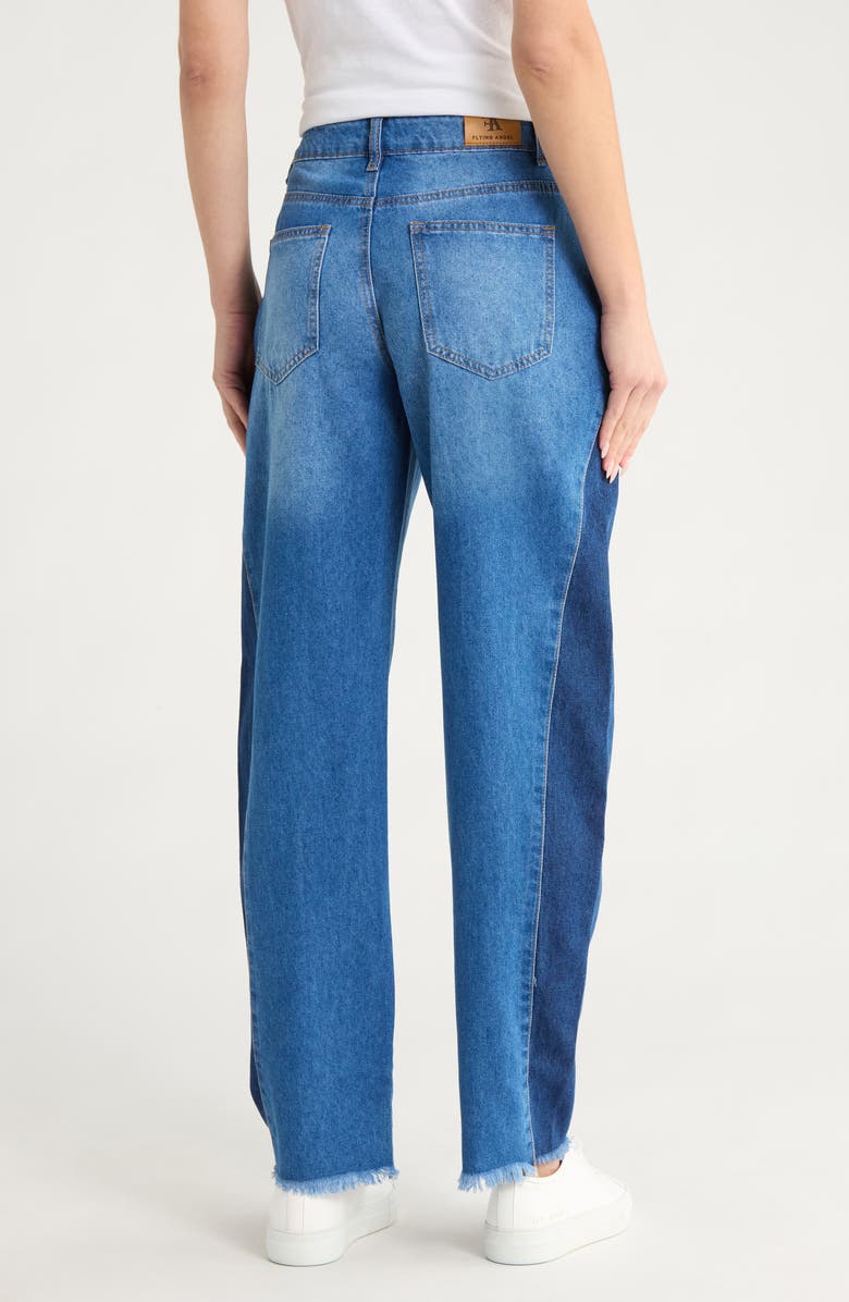 FLYING ANGEL Two Tone Frayed Hem Barrel Jeans, Alternate, color, Two-Tone