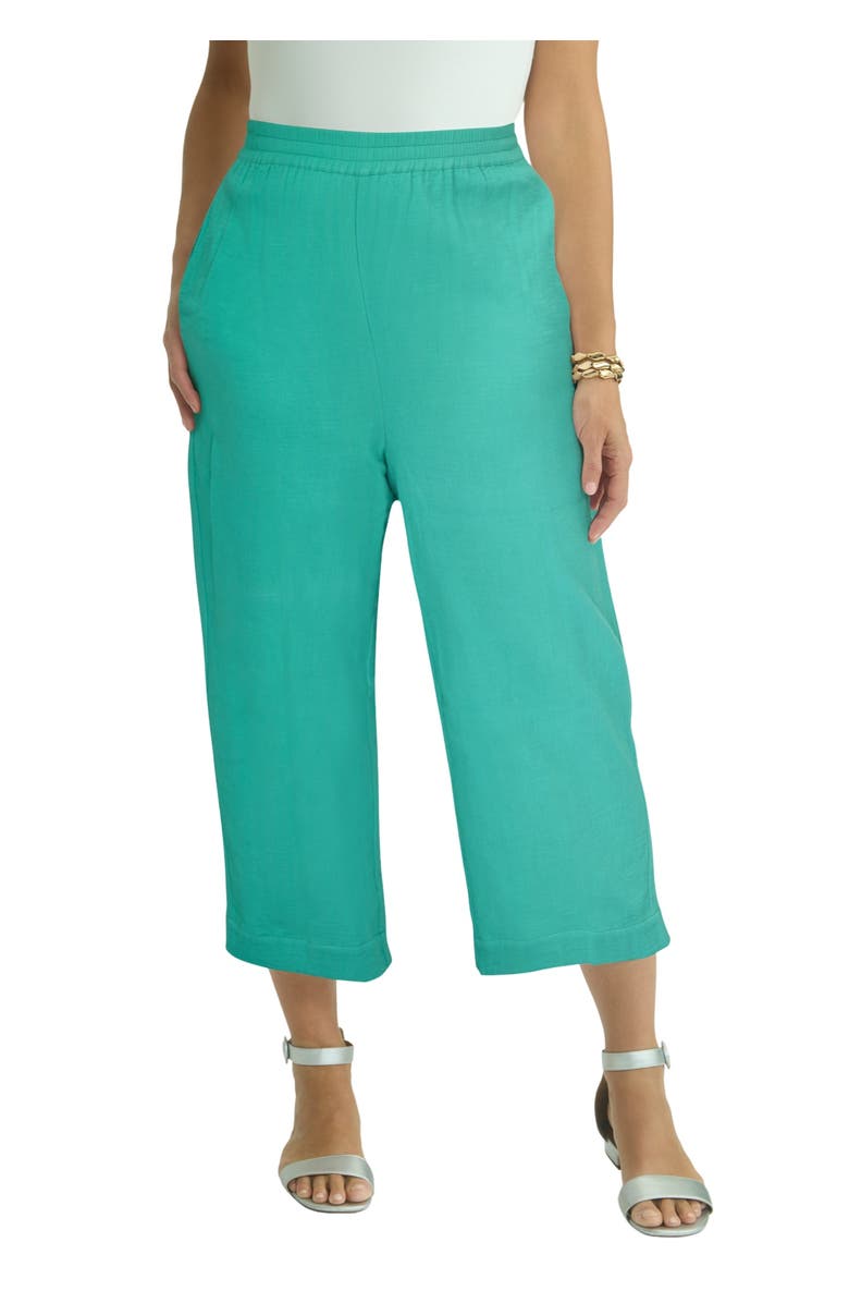 Jessica London Gauze Wide Leg Crop Pant, Main, color, Aqua Sea