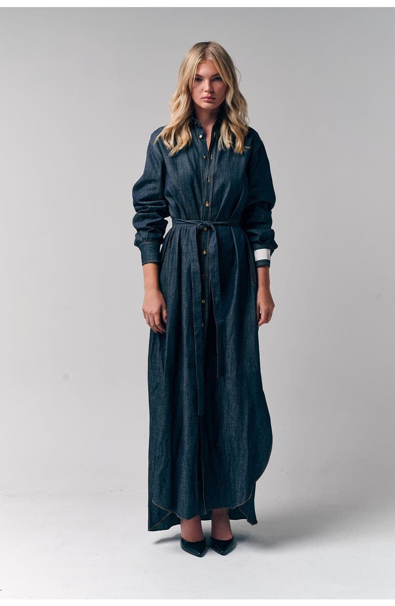 Le Fafo Maxi Belted Denim Shirtdress, Alternate, color, 