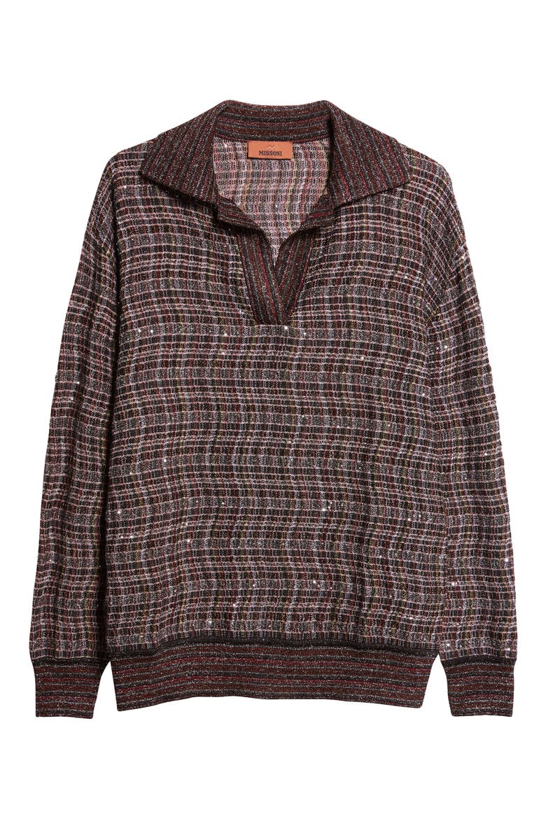 Sequin Embellished Wool Blend Polo Sweater, Alternate, color, PINK AND BROWN TONES