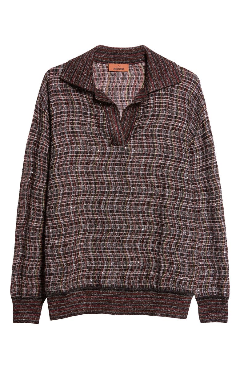 Missoni Sequin Embellished Wool Blend Polo Sweater, Alternate, color, Pink And Brown Tones