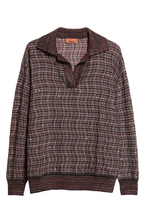 Missoni Sequin Embellished Wool Blend Polo Sweater In Brown