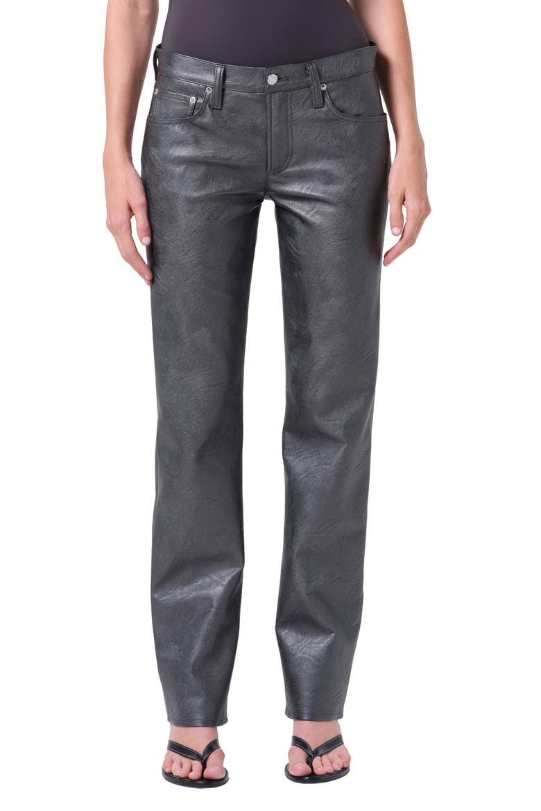 Slim Fit Recycled Leather Pants, Main, color, GUNMETAL BLACK