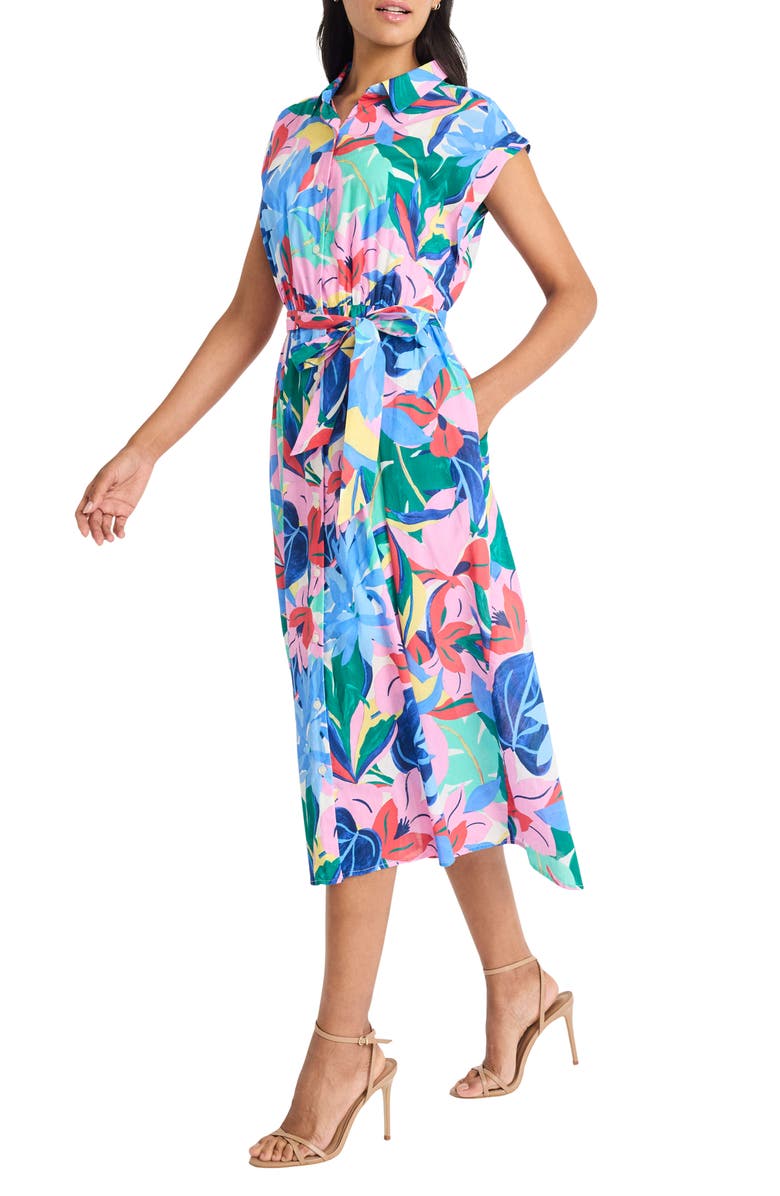 Maggy London Floral Cap Sleeve Cotton Voile Shirtdress, Alternate, color, Green/ Blue