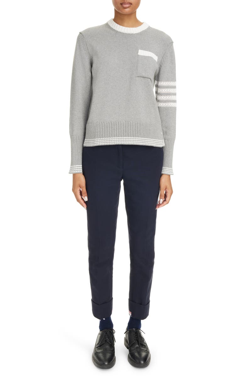 Thom Browne 4-Bar Cotton Crewneck Sweater, Alternate, color,