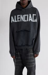 Balenciaga Tape Type Ripped Pocket Large Fit Fleece Hoodie