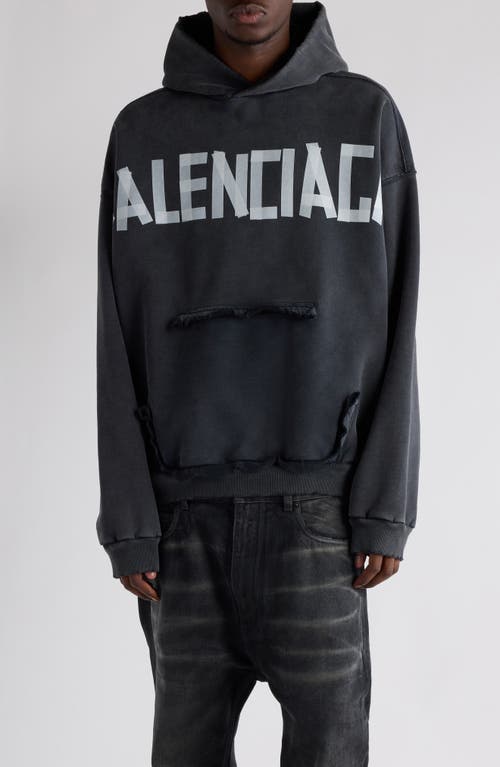 BALENCIAGA BALENCIAGA TAPE TYPE RIPPED POCKET LARGE FIT FLEECE HOODIE 
