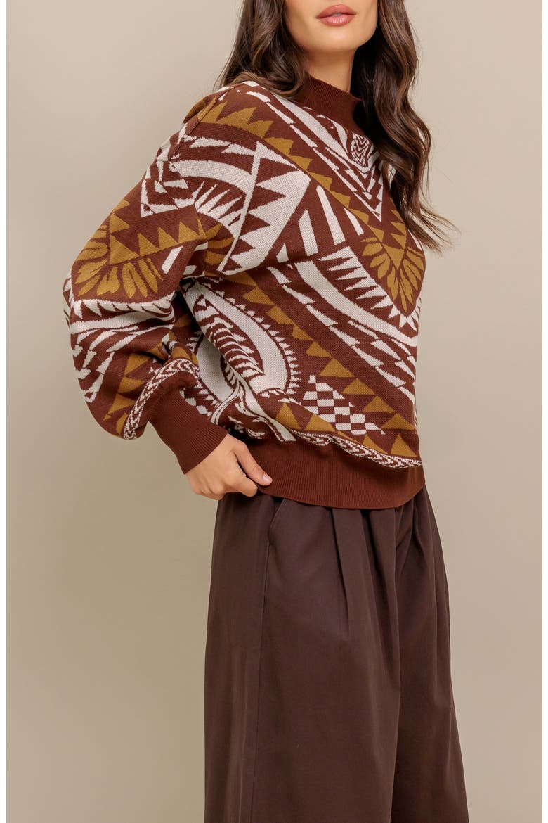 Geometric Balloon Sleeve Sweater, Alternate, color, BROWN
