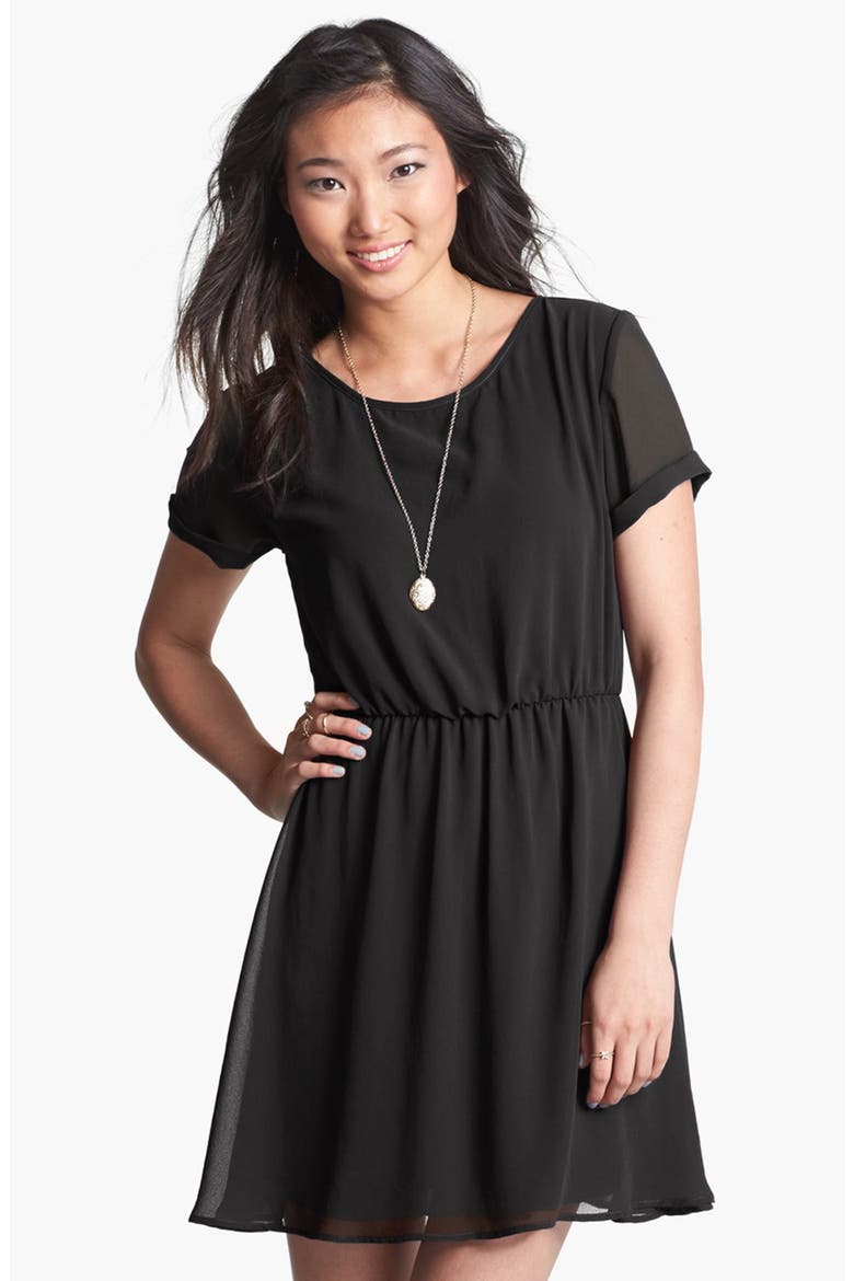 dee elle 'Milly' Chiffon Skater Dress, Main, color, BLACK