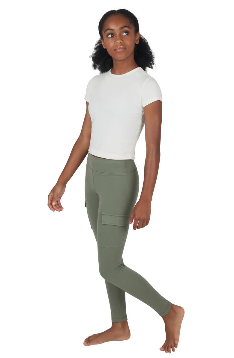 90 DEGREE BY REFLEX Kids' Two Pack PolarLux Cargo Pocket Leggings, Alternate, color, Agave Green/Black