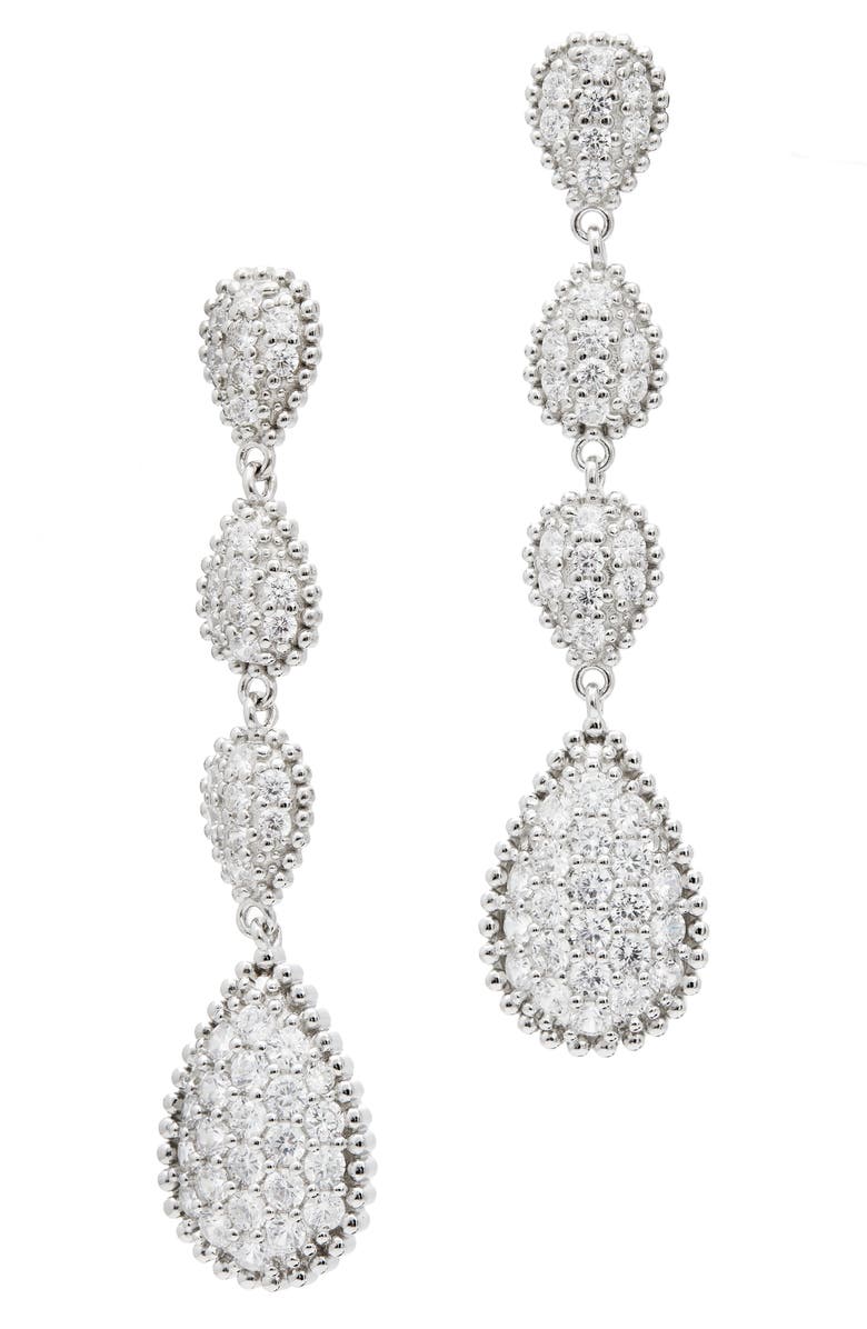 SAVVY CIE JEWELS Cubic Zirconia Teardrop Linear Earrings, Main, color, White-Silver