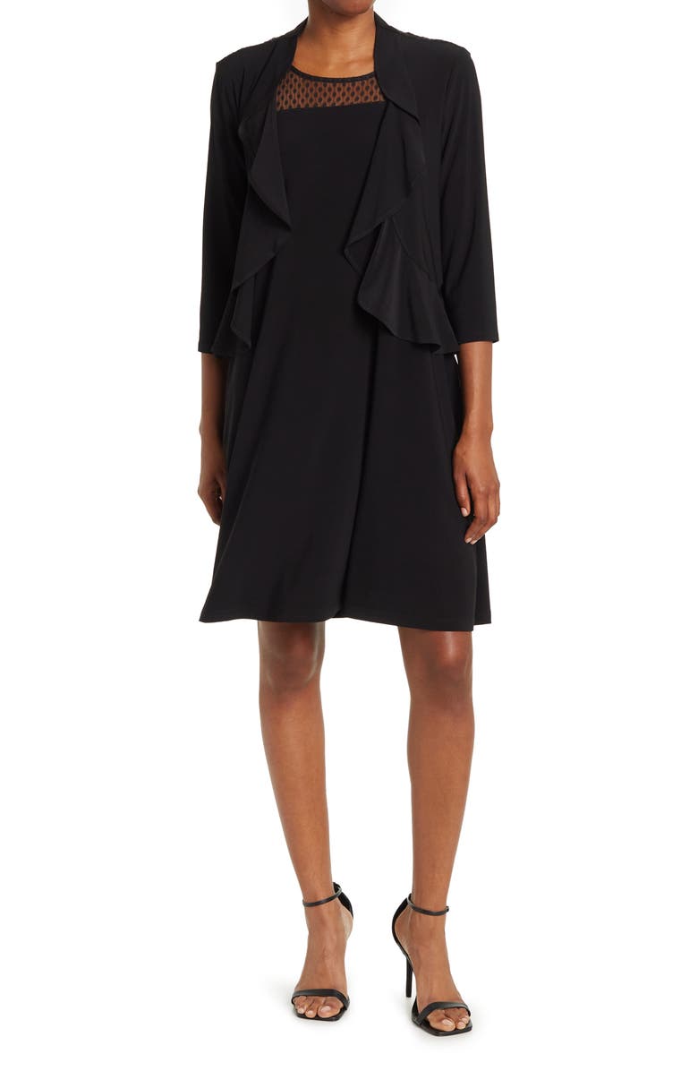 Nina Leonard 2-Piece Ruffle Bolero & Sleeveless Dress, Main, color, Black