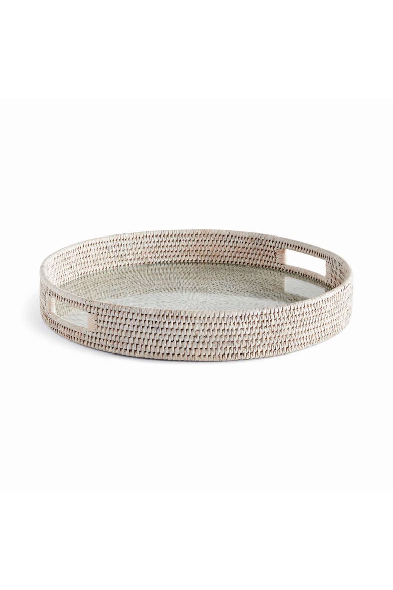 Burma Rattan Round Serving Tray Large, Main, color, White