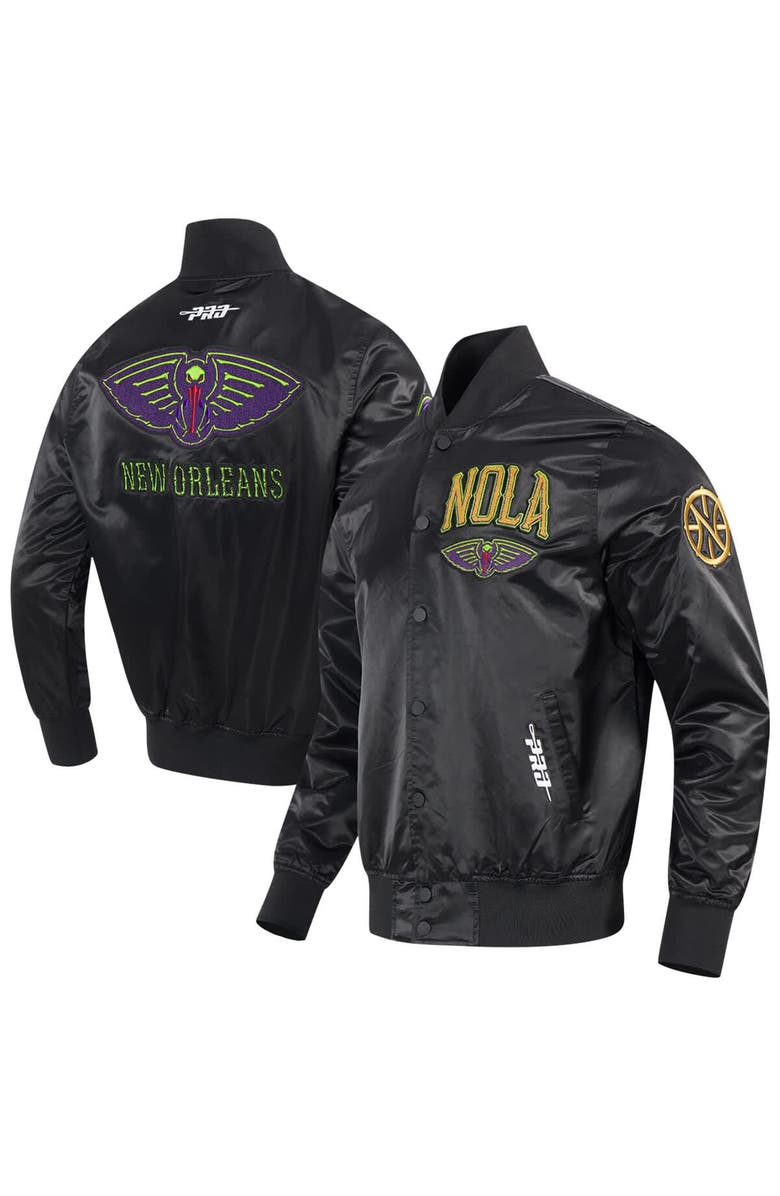 PRO STANDARD Men's Pro Standard Black New Orleans Pelicans 2024/25 City Edition Chenille Applique Satin Jacket, Main, color, 