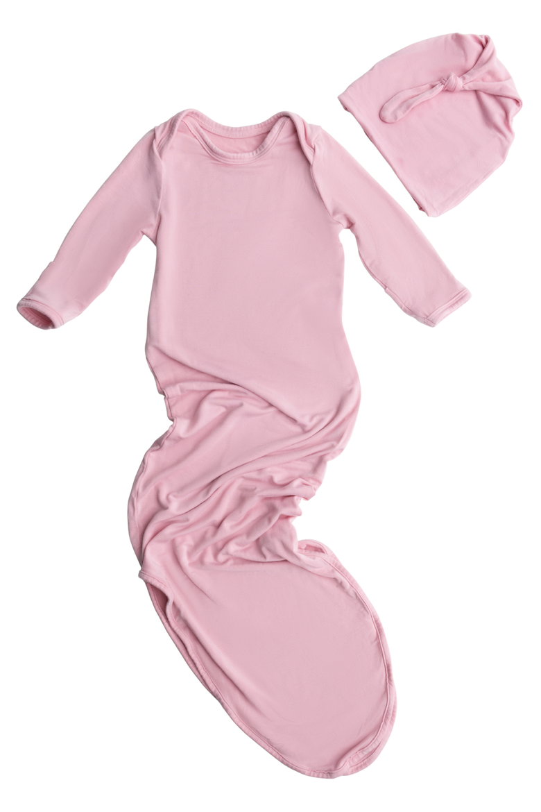 Knotted Baby Gown and Hat, Main, color, Light Mauve