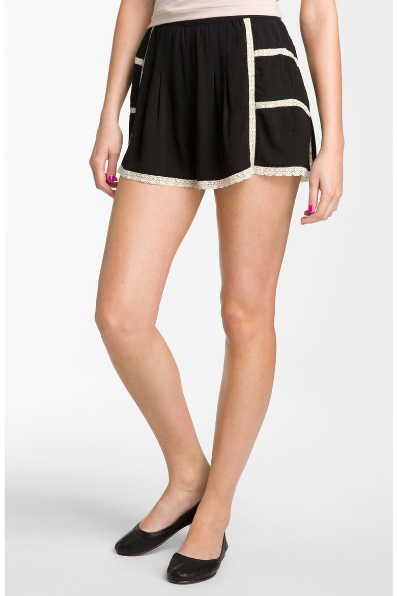 Lace Trim Tap Shorts, Main, color, BLACK