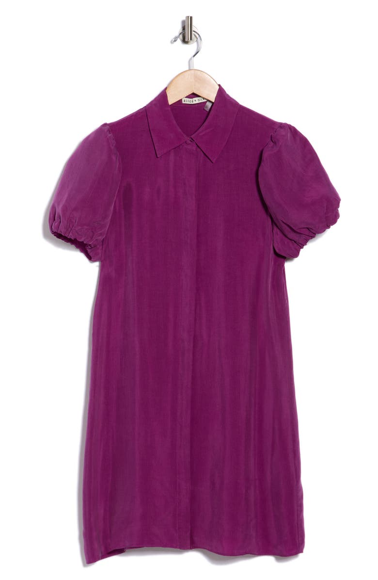 Alice + Olivia Jem Puff Sleeve Shirtdress, Main, color, Boysenberry