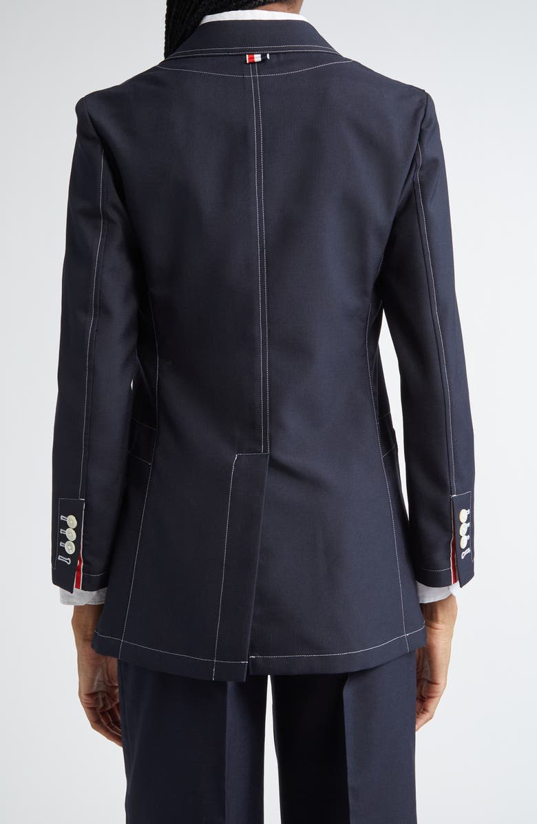 Thom Browne Topstitched Longline Blazer, Alternate, color, Navy