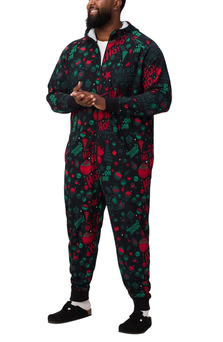 Fabletics Men's The Go-To Fleece Hooded Jumpsuit, Alternate, color, Ho Ho Holiday