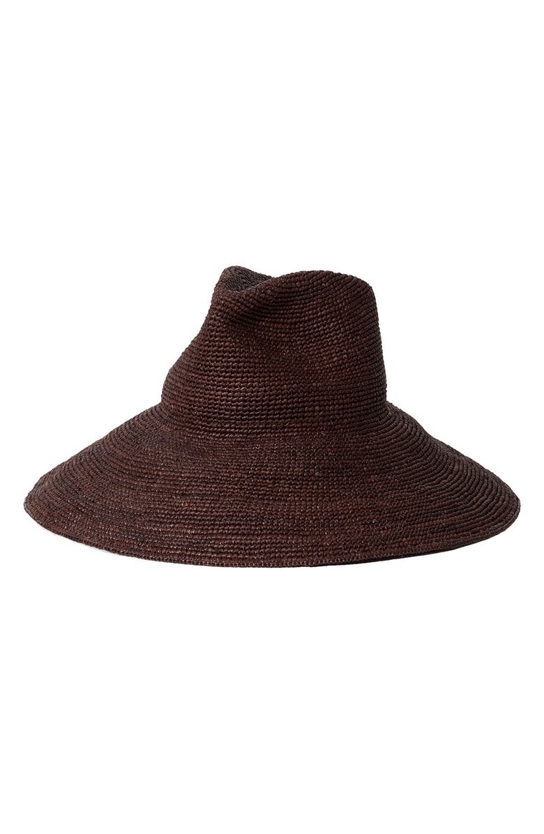 Janessa Leoné Waverly Wide Brim Packable Straw Hat, Main, color, Chocolate