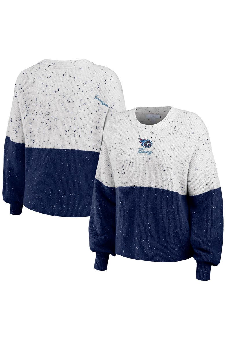 Women's WEAR by Erin Andrews  White/Navy Tennessee Titans Lighweight Modest Crop Color-Block Pullover Sweater, Main, color, White