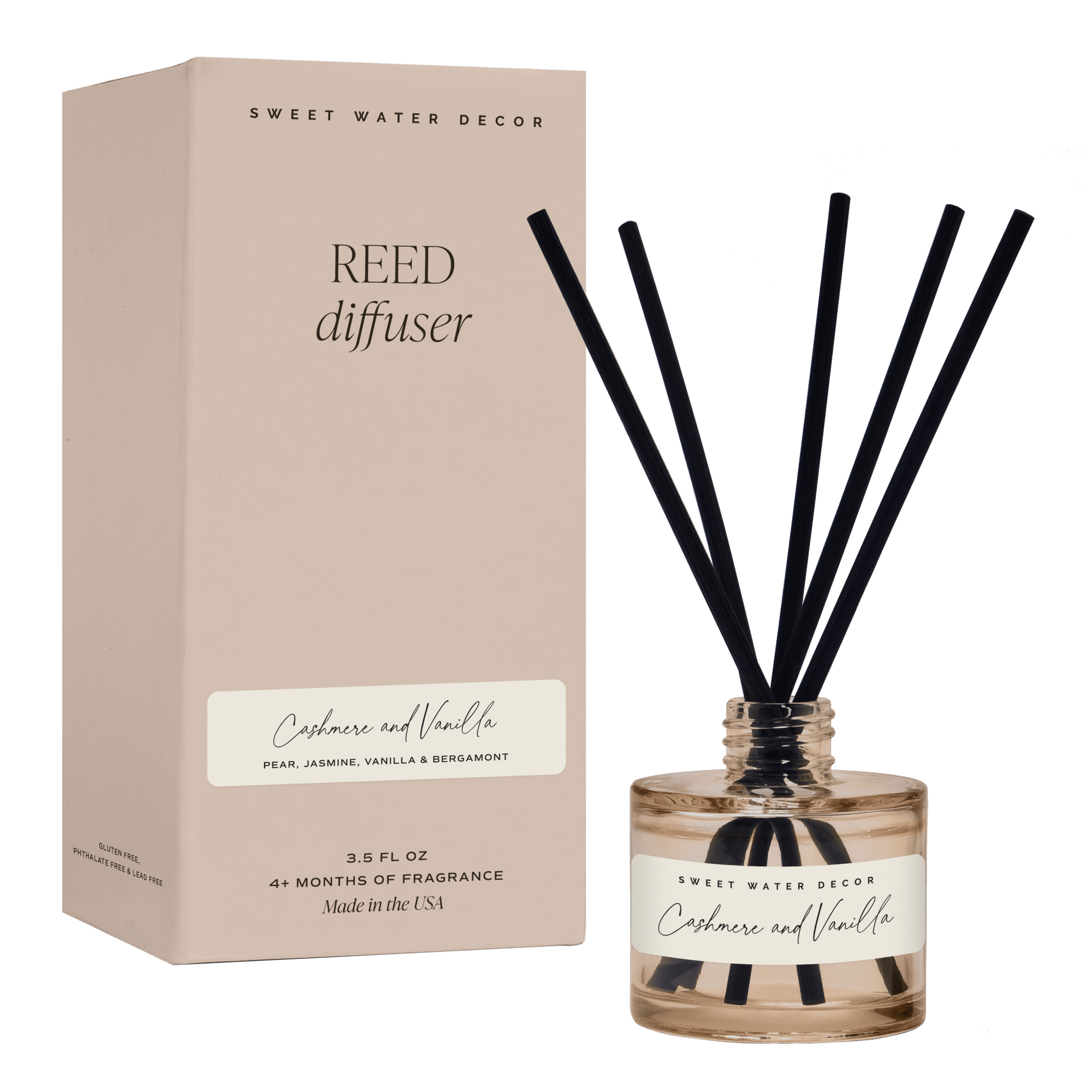 SWEET WATER DECOR Tinted Glass Reed Diffuser - Spa Scents - Cashmere & Vanilla