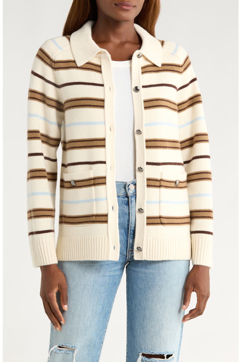 Peggy Stripe Collared Oversize Wool Cardigan, Main, color, IVORY MULTI