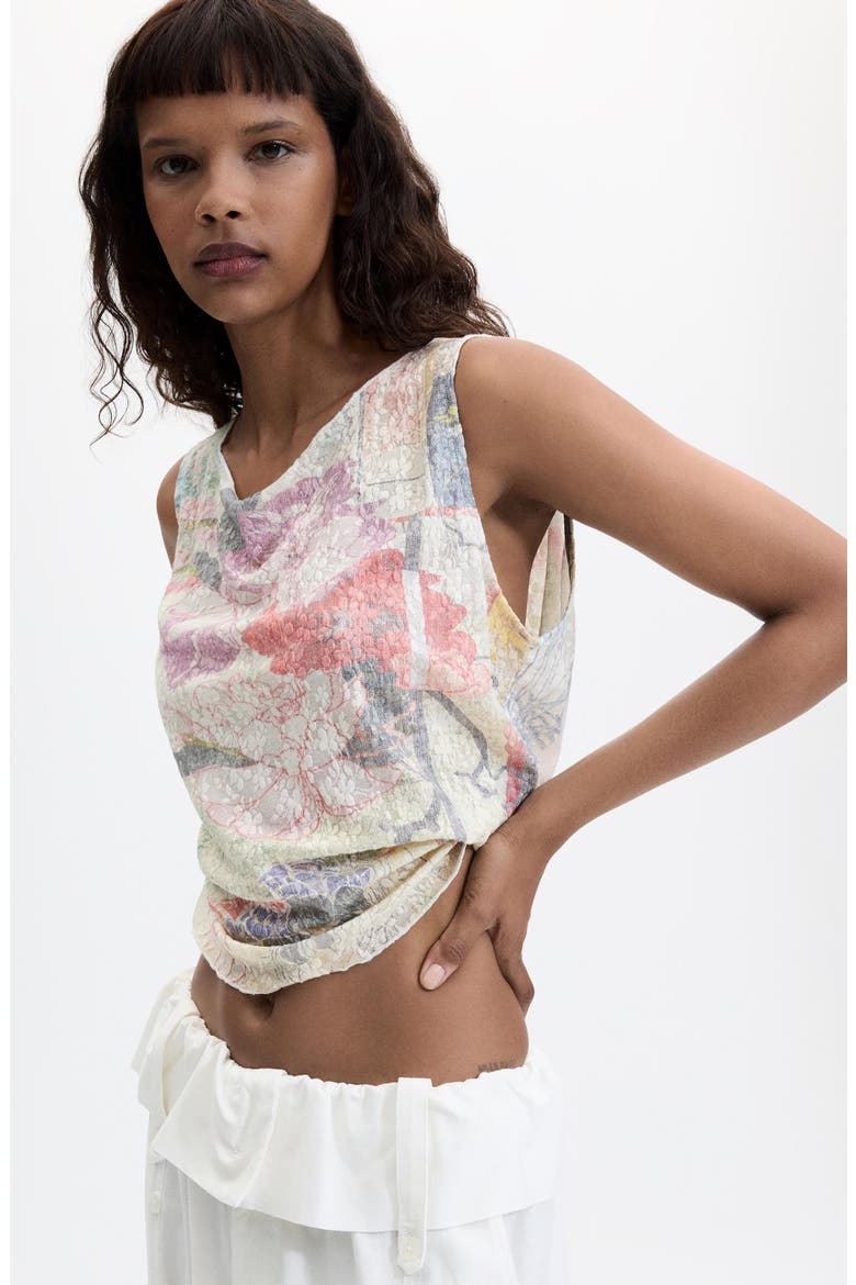 Floral Texture Sleeveless T-Shirt, Alternate, color, IVORY MULTI