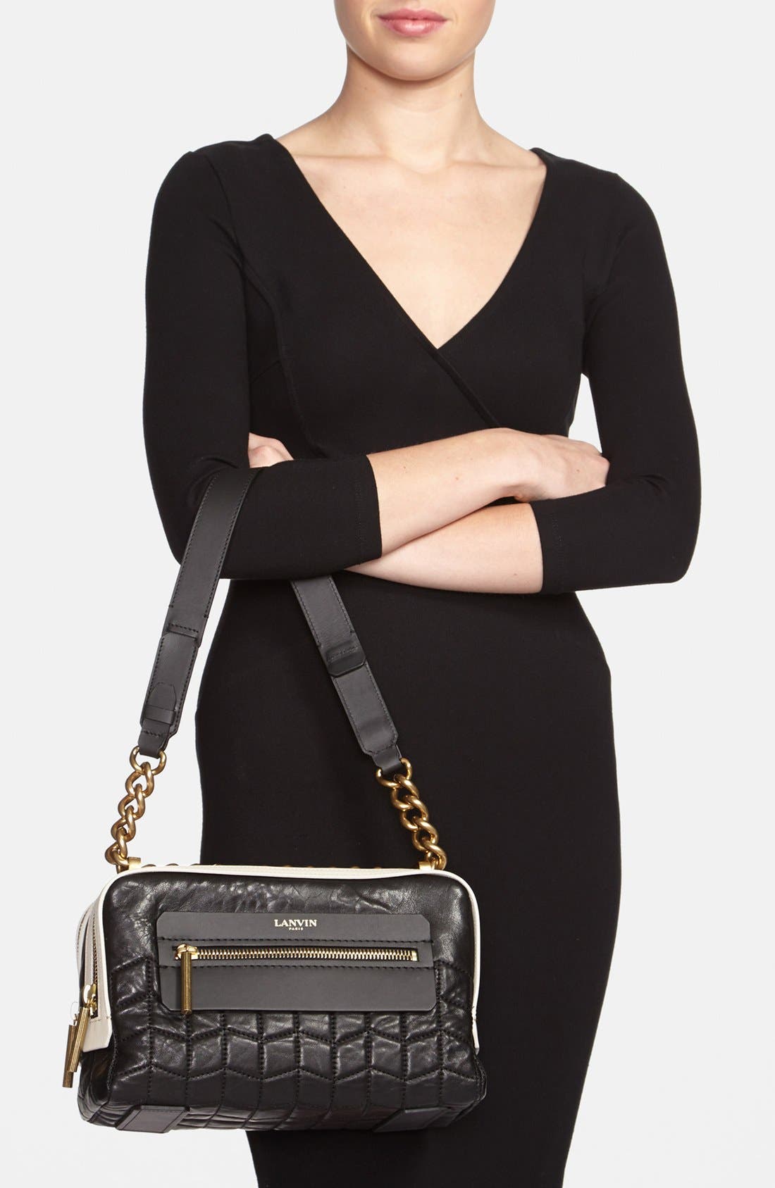 Lanvin 'Padam' Quilted Double Zip Shoulder Bag, Alternate, color, 