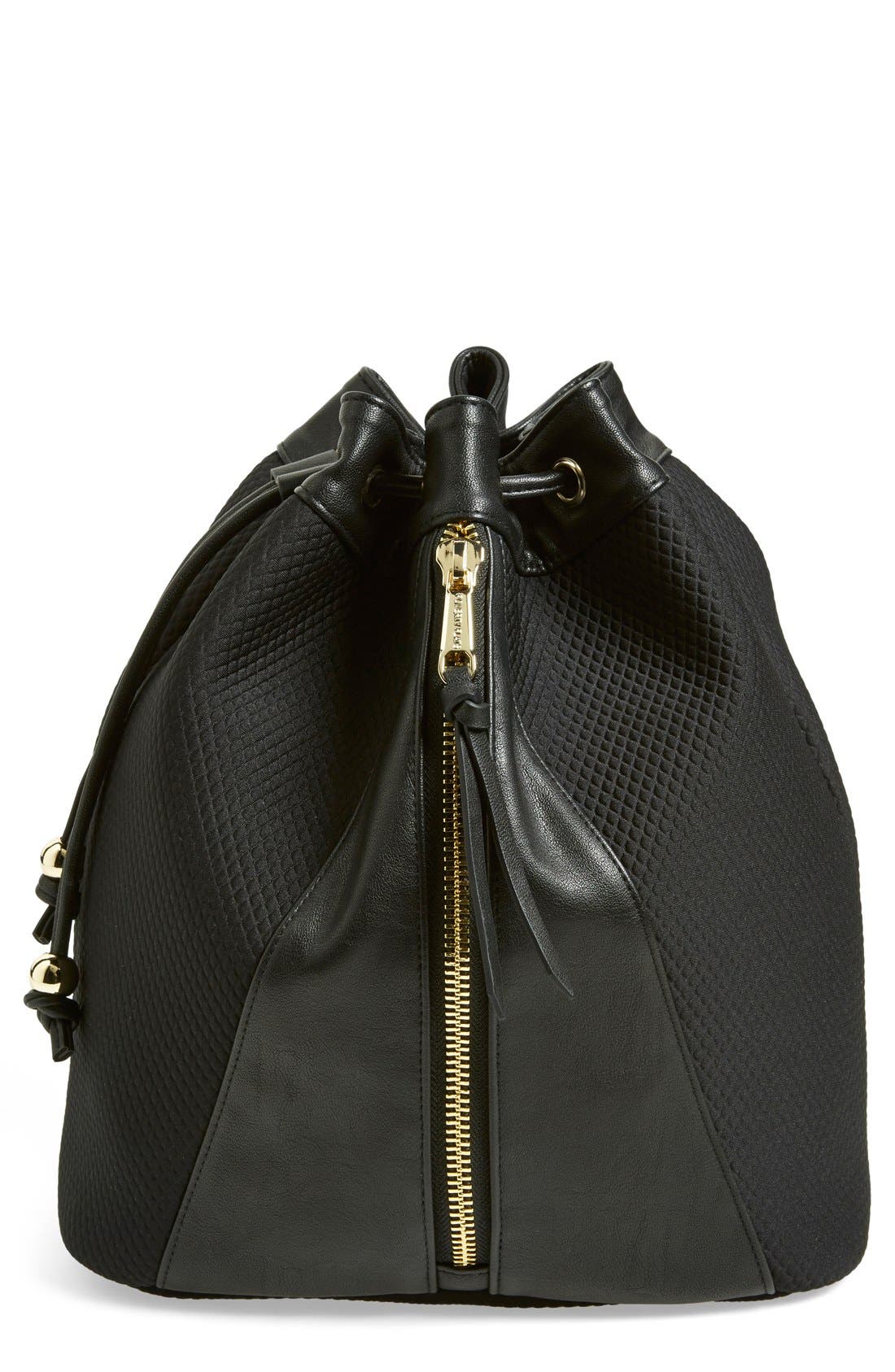 Neoprene Drawstring Backpack, Main, color, BLACK
