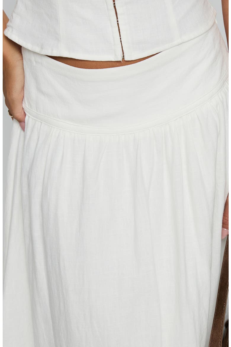 Heart of Gold Drop Waist Linen Blend Midi Skirt, Alternate, color, WHITE