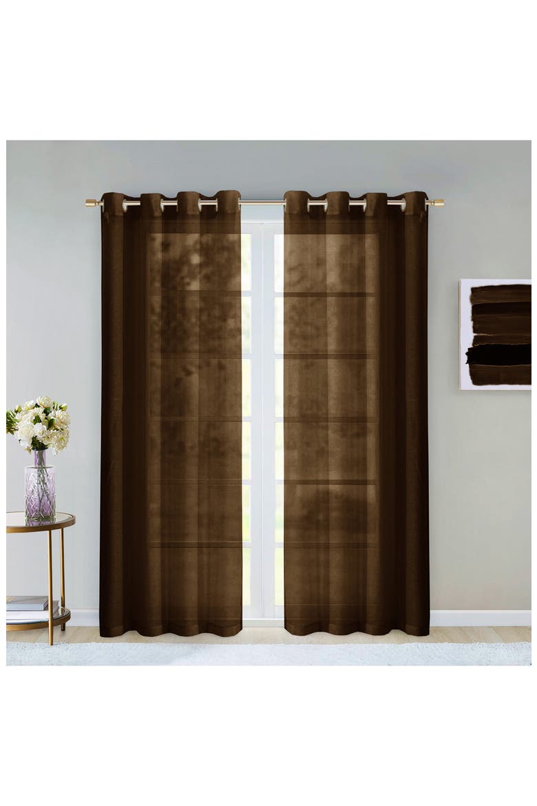 Set of 2 Sheer Curtain Panels, Main, color, CHOCOLATE