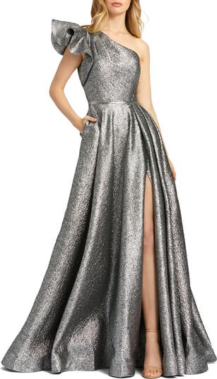 Mac Duggal Crinkle Metallic Ruffle One Shoulder Gown | Nordstrom