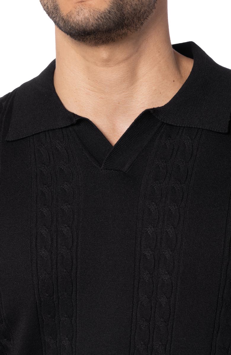 Spring + Mercer Cable Short Sleeve Johnny Collar Sweater, Alternate, color, 