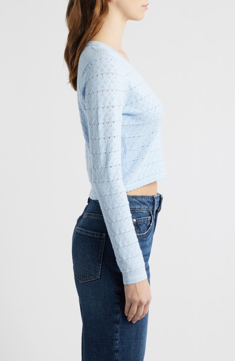 All in Favor Pointelle V-Neck Crop Cardigan, Alternate, color, Periwinkle