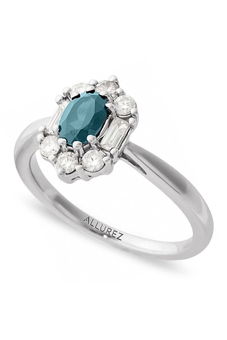 Oval Lab Aquamarine & Diamond Halo Ring 14K, Main, color, 0.80ct/White Gold