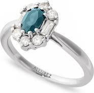ALLUREZ Oval Lab Aquamarine & Diamond Halo Ring 14K