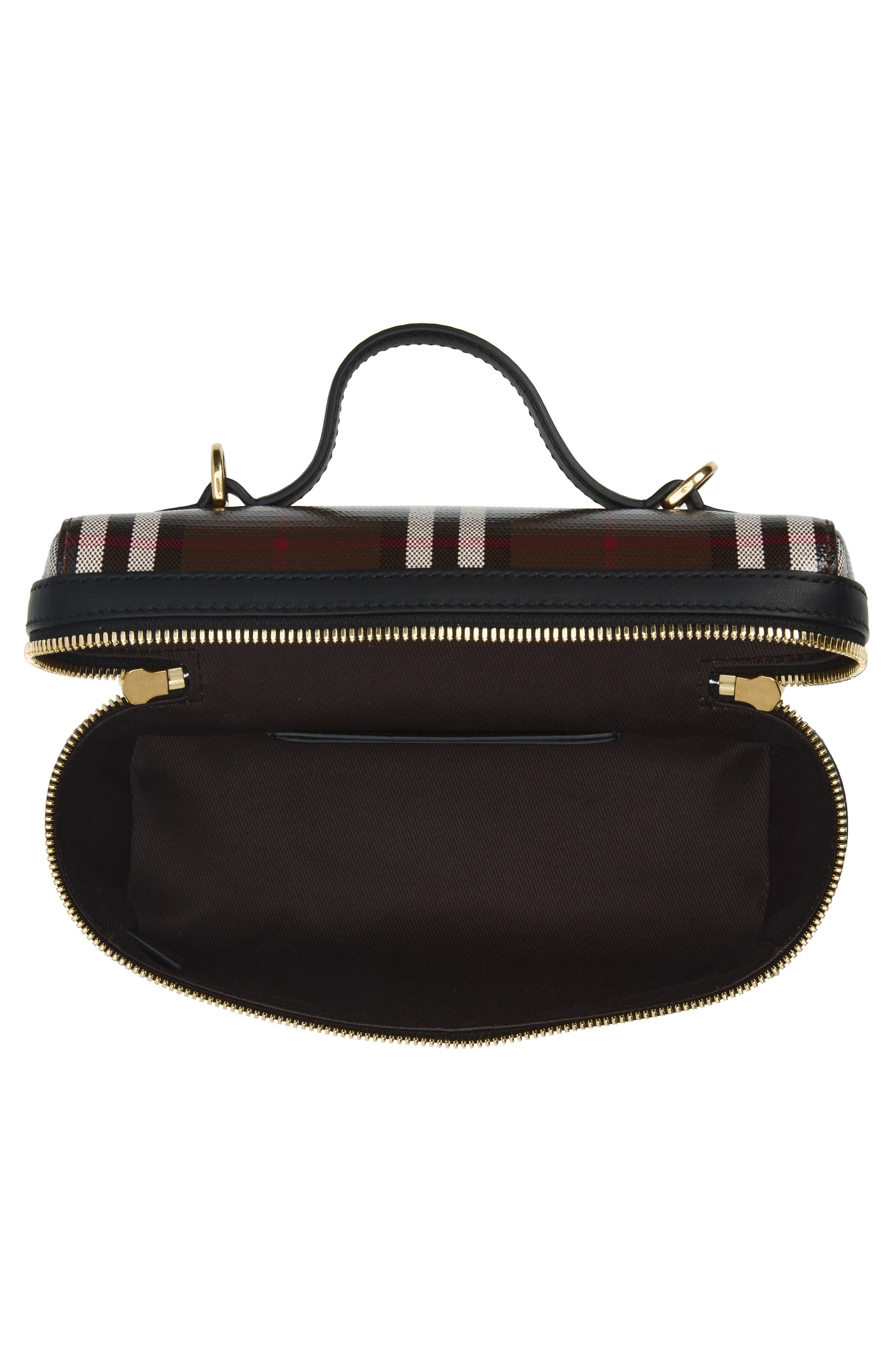 Check Coated Canvas Vanity Case, Alternate, color, CHOCOLATE BROWN